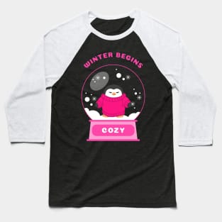 Winter Begins Cozy Penguin (Pink) Baseball T-Shirt